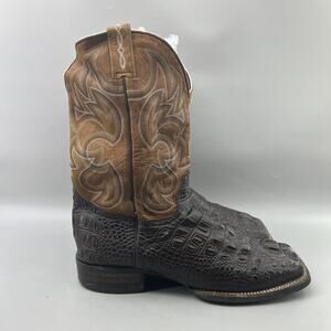 Cavenders Hornback Alligator Print Boots Men Size 11 D Brown Cowboy Western Shoe